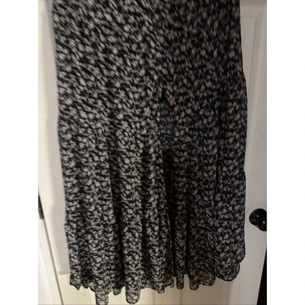 Lulus Black Violet Floral Skirt Front Button Slit Boho Cottage Midi Size Medium